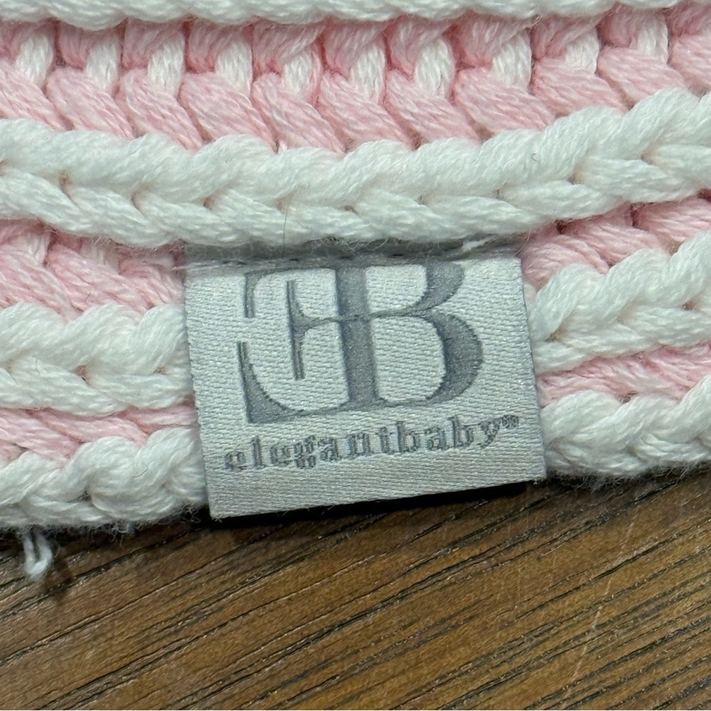 Elegant Baby Pink and White Knit Blanket 100% cotton 30 x 40